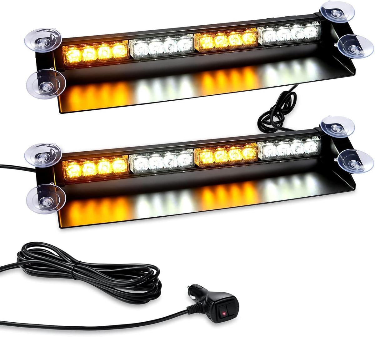 2-in-1 LED Strobe Amber White Emergency Dash Light Bars Pack of 2 Z957999