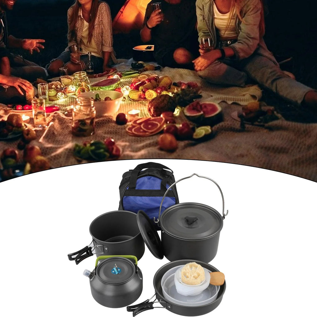 Portable Aluminum Camping Cookware Set with Teapot and Pan R1935