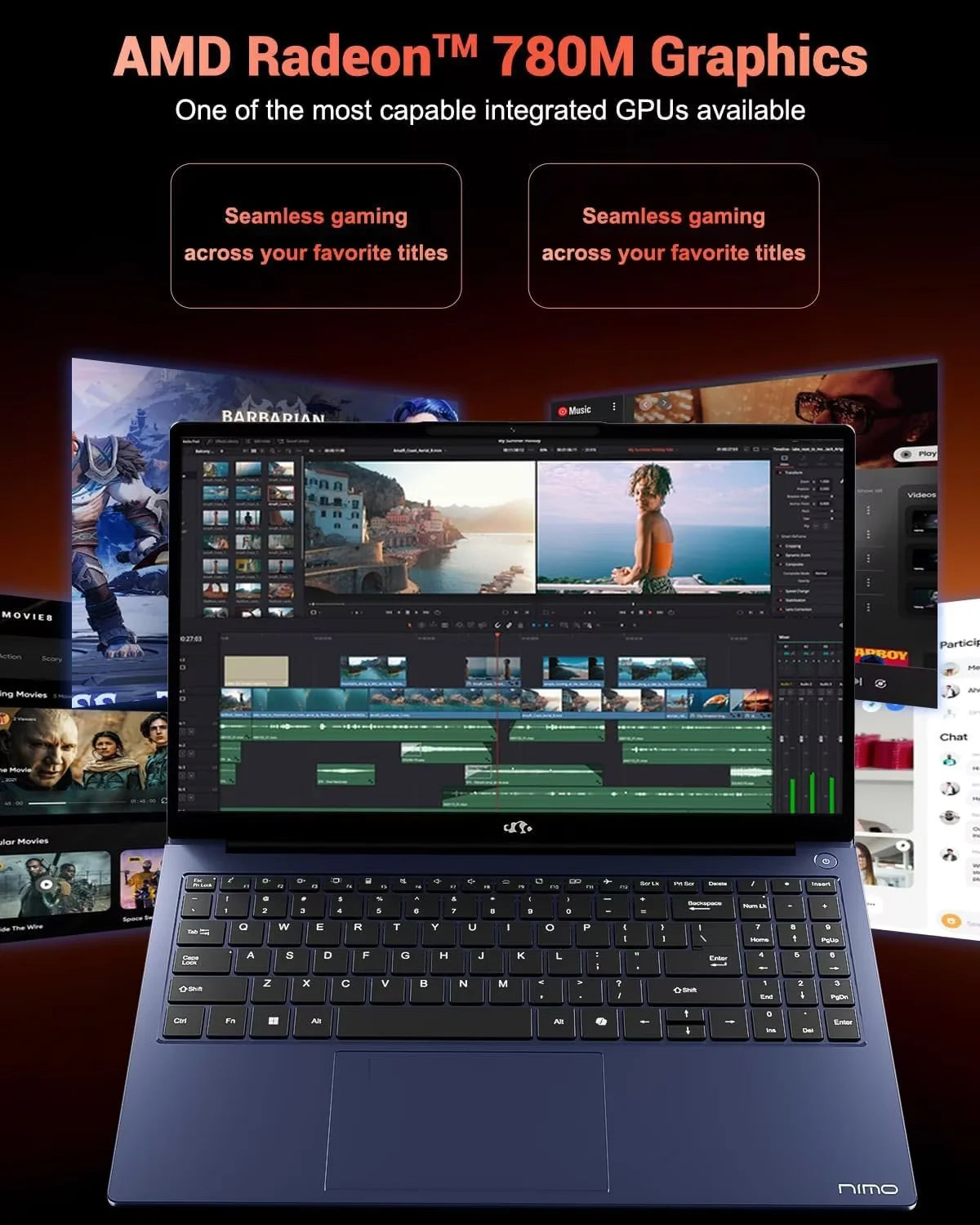 15.6" Gaming Laptop IPS FHD AMD Ryzen 7 8745HS Radeon 780M GPU 32GB DDR5 RAM 2TB SSD 100W Type-C Fingerprint USB-C 4.0 Backlit Keyboard C581