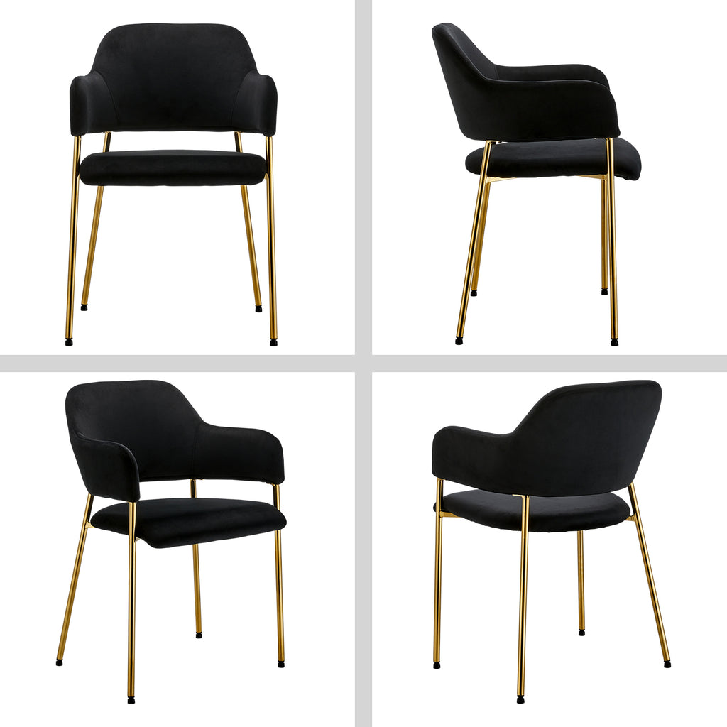Black Velvet Dining Chairs Set of 2 with Armrest and Golden Chrome Legs C7826
