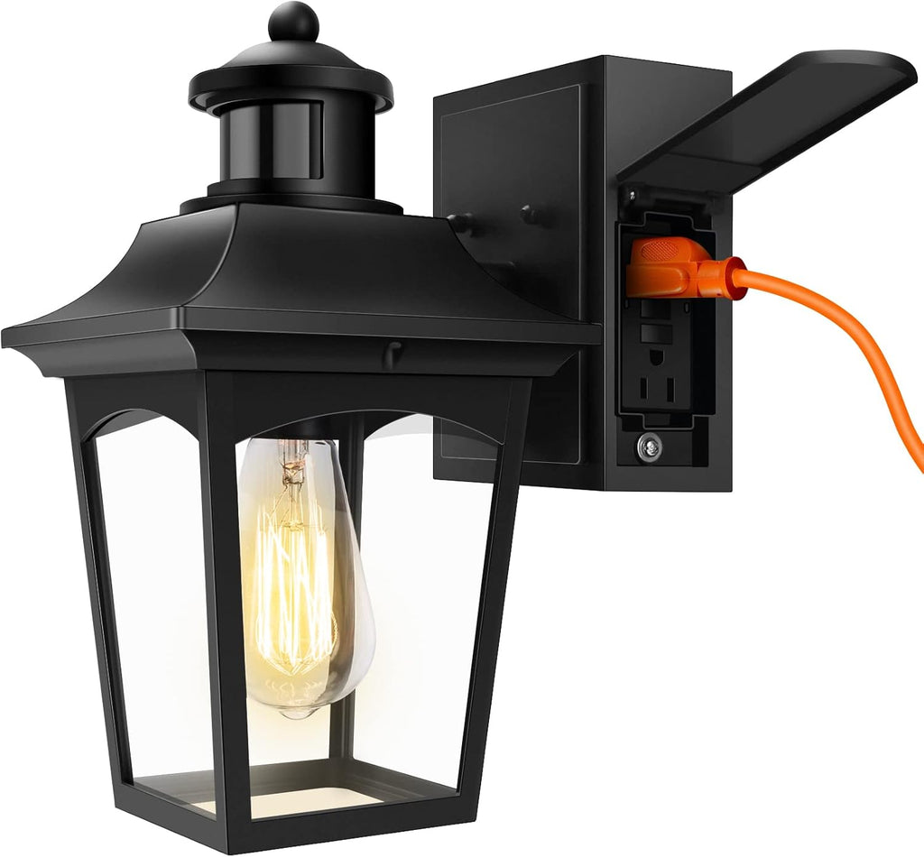 Outdoor Lights with Outlet, Motion Sensor Porch Light, Waterproof Aluminum Exterior Wall Light D885909