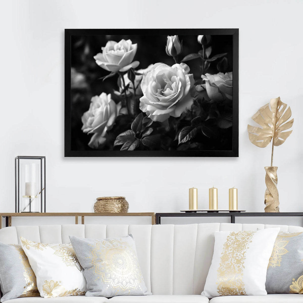 Grey Rose Framed Canvas Art Print 32 in. wide x 24 in. high F59806