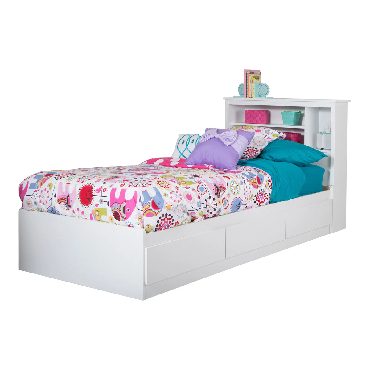 Twin Pure White Bed with Bookcase Headboard W392339