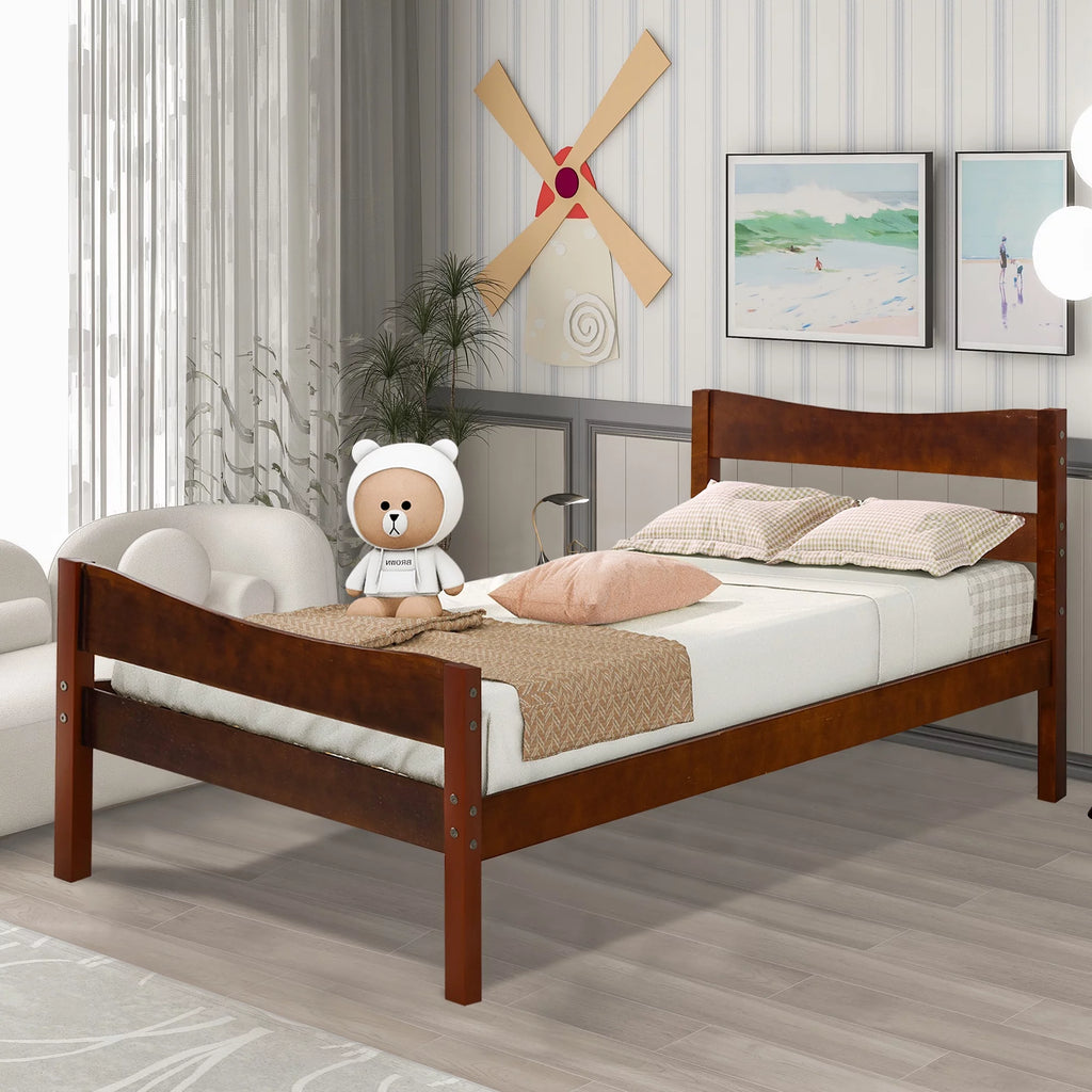 White Twin Size Solid Wood Platform Bed Frame with Headboard and Footboard G524867