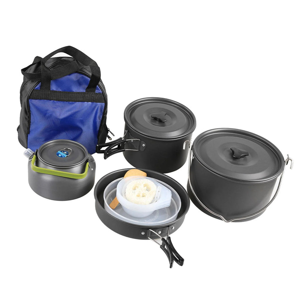 Portable Aluminum Camping Cookware Set with Teapot and Pan R1935