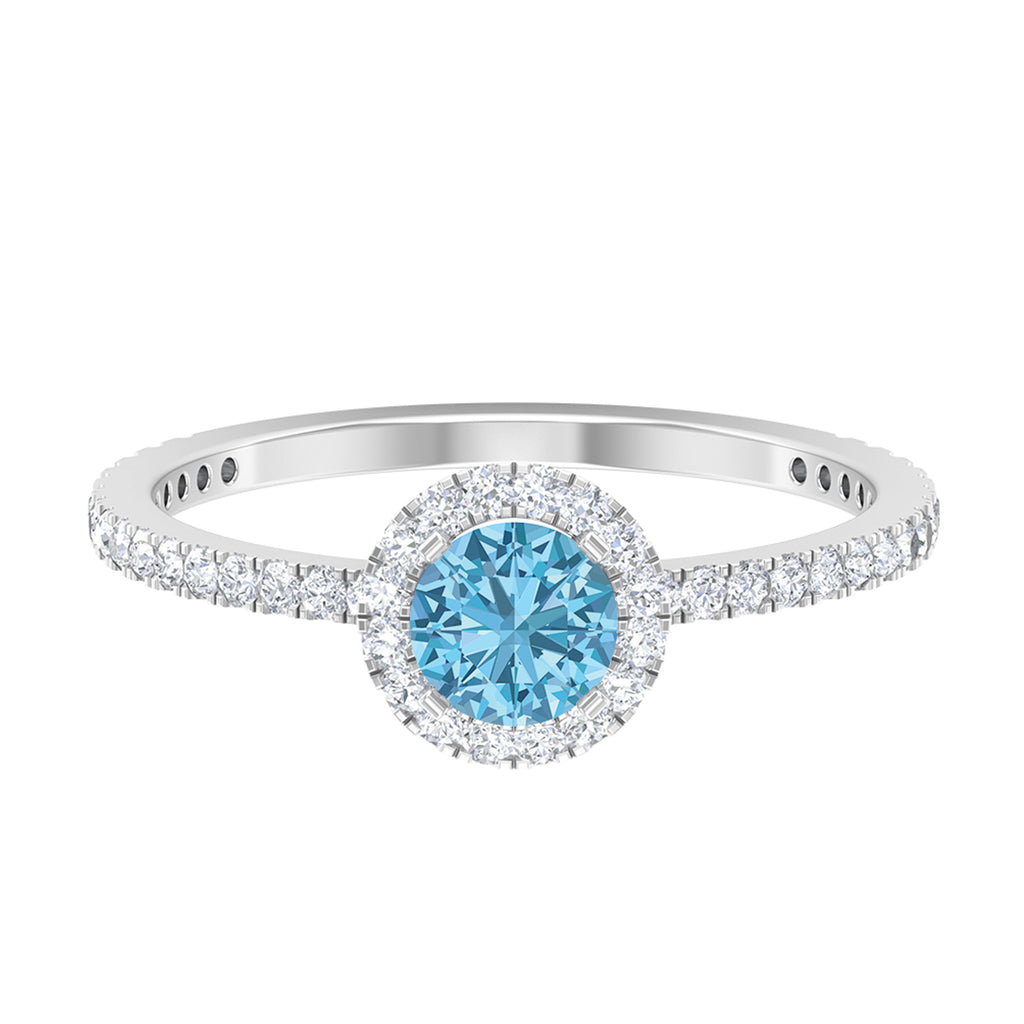 10K White Gold Aquamarine Ring with Diamond Halo H34056