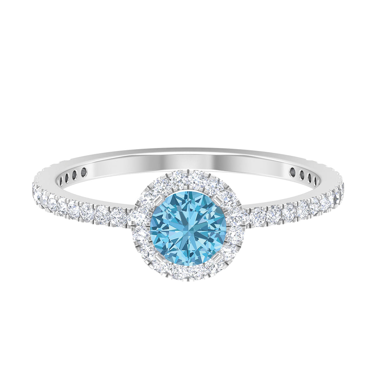 10K White Gold Aquamarine Ring with Diamond Halo H34056