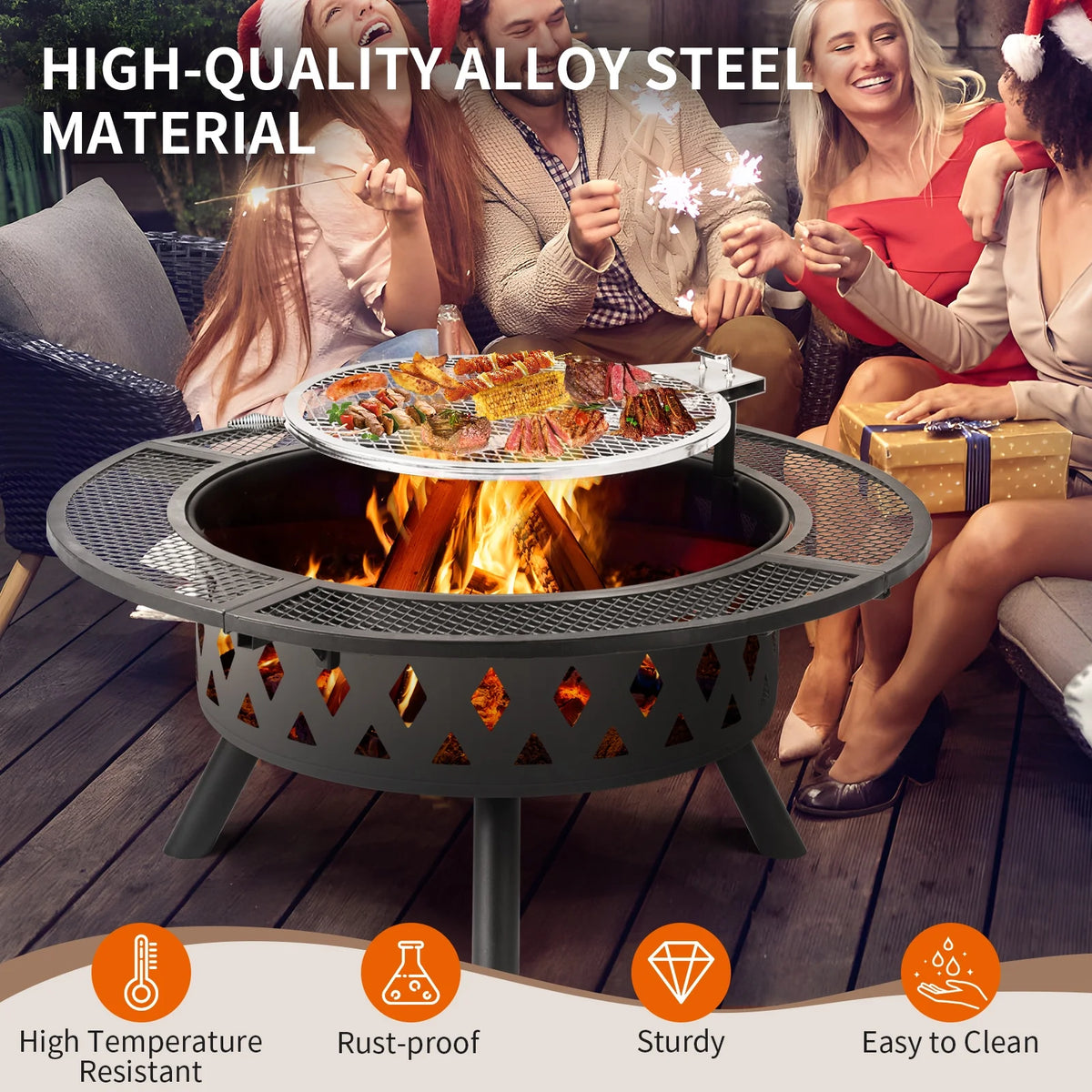 Black Wood Burning Fire Pit with Grill T209092