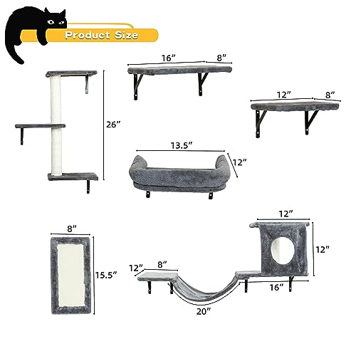 Gray 6 Pcs Wall Mounted Cat Furniture Set T22736