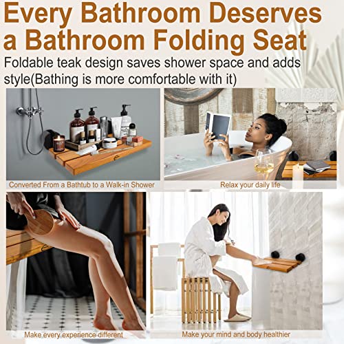20" Wall Mounted Folding Teak Shower Seat Bench V459403
