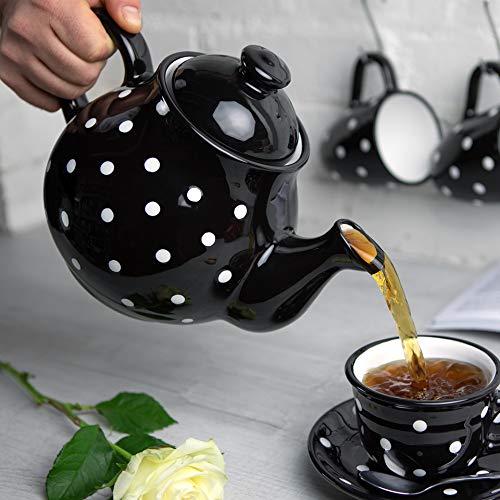 Black and White Polka Dot Large Ceramic 1.7l 60oz 4-6 Cup Teapot Milk Jug Sugar Bowl Set T65228