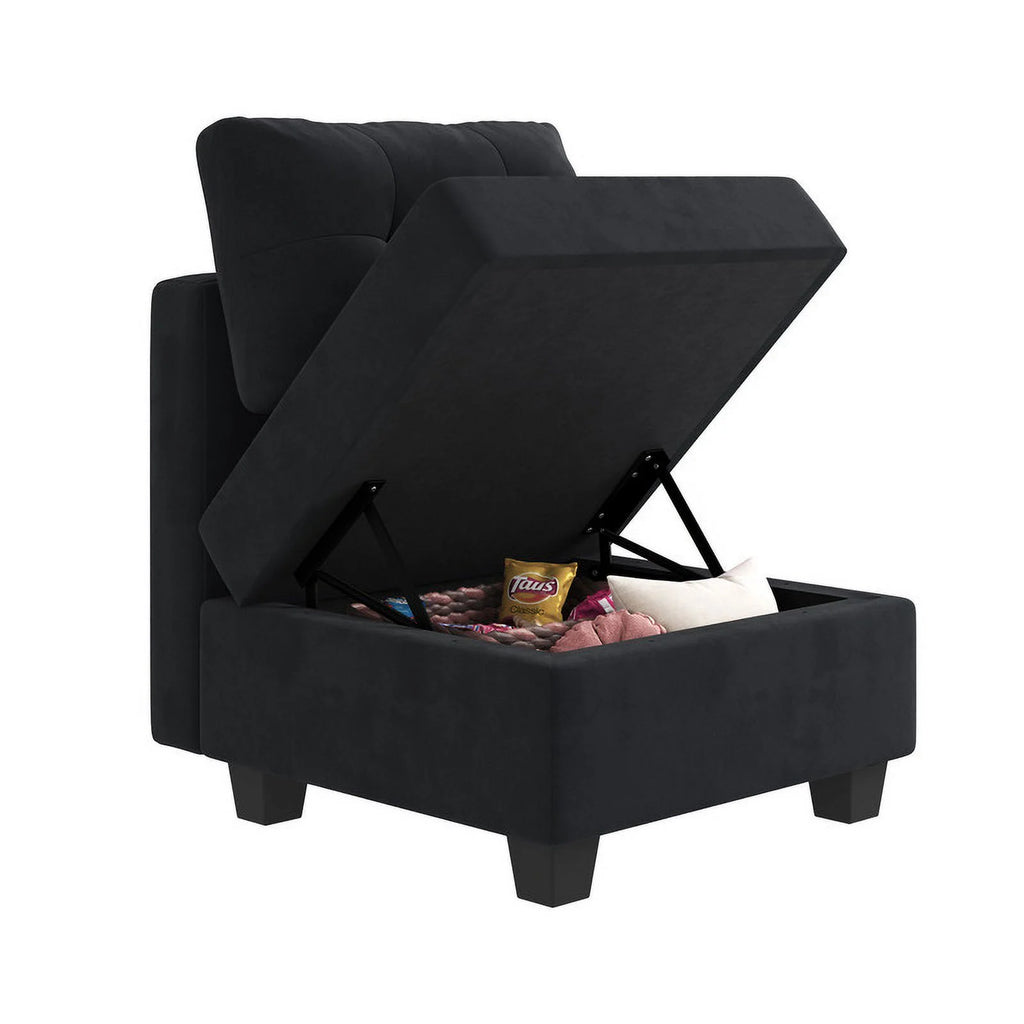 Black Velvet Armless Chair with Storage U57825