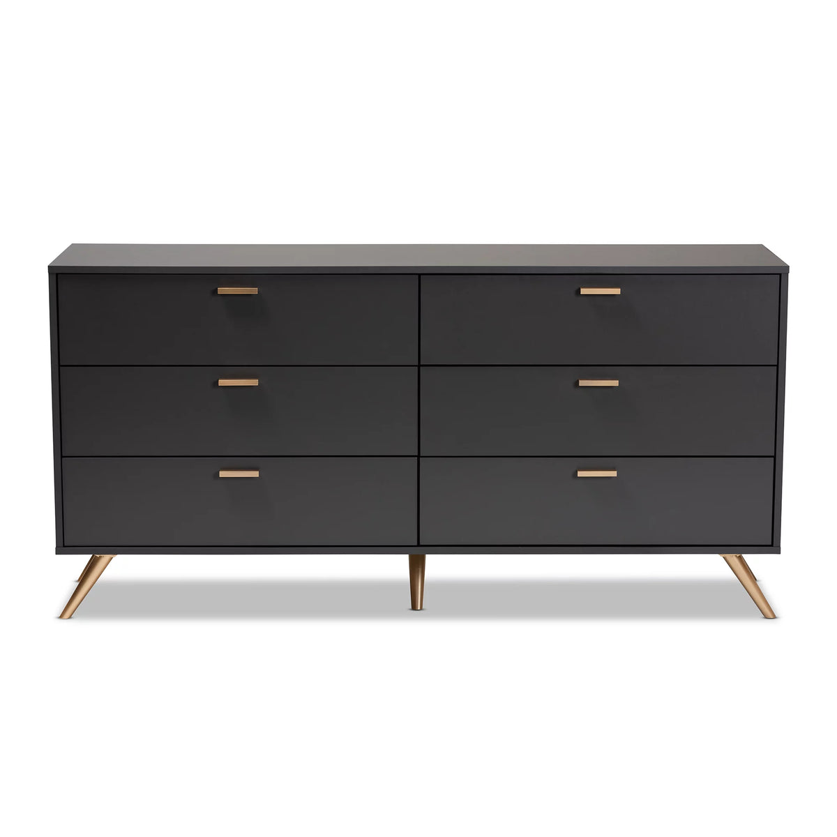 Dark Grey Gold Wood 6-Drawer Dresser V1097