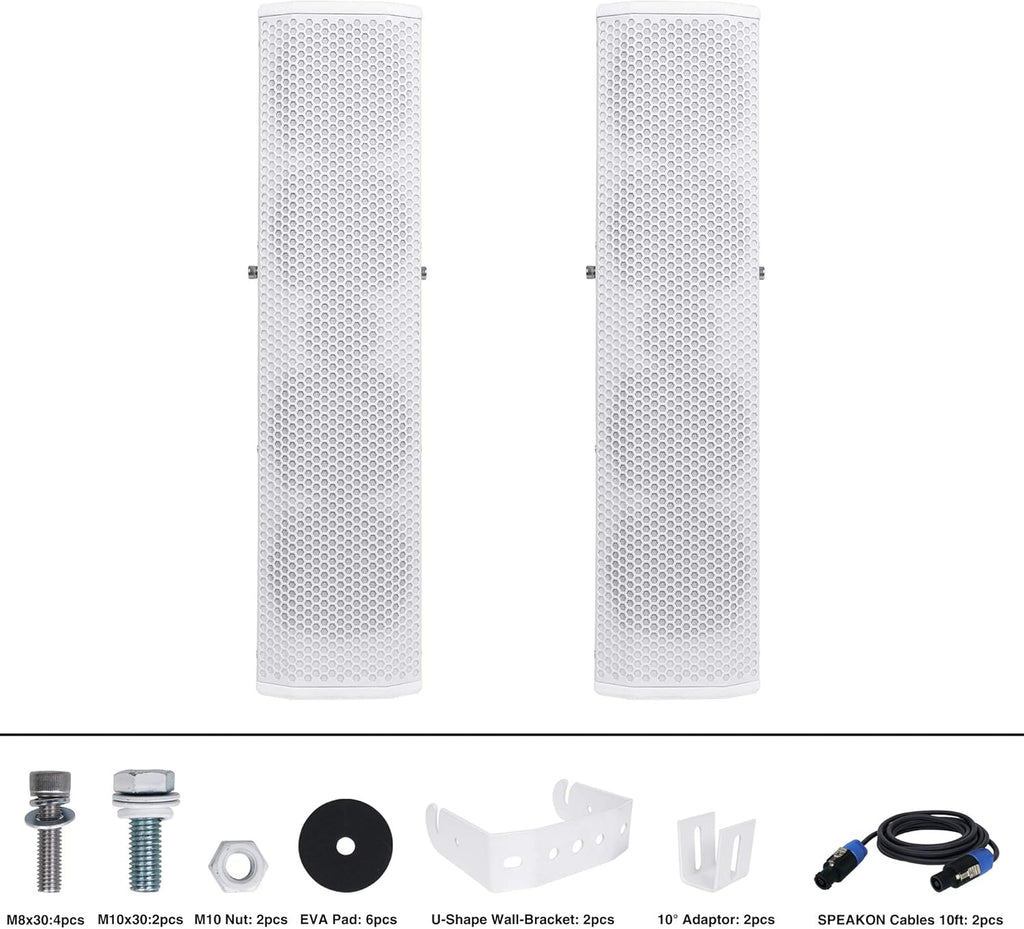 White Pair of Passive Wall-Mount Column Mini Line Array Speakers with 4 x 5” Woofers C669