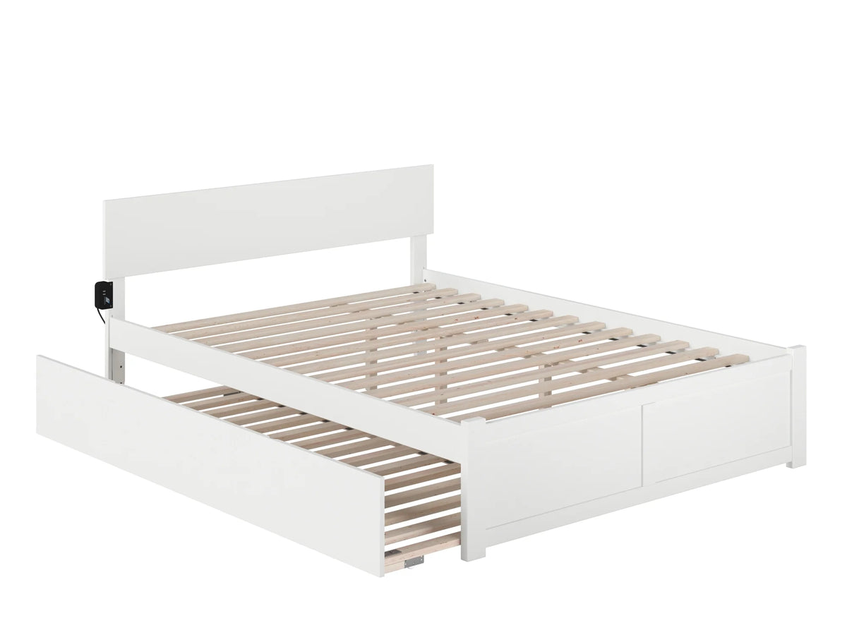 Queen Wood Platform Bed with Headboard Footboard & Twin XL Trundle White D860825