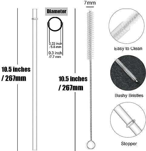 12-Pack Reusable Hard Plastic Clear Straws 10.5 in x 0.3 in with Cleaning Brush I673