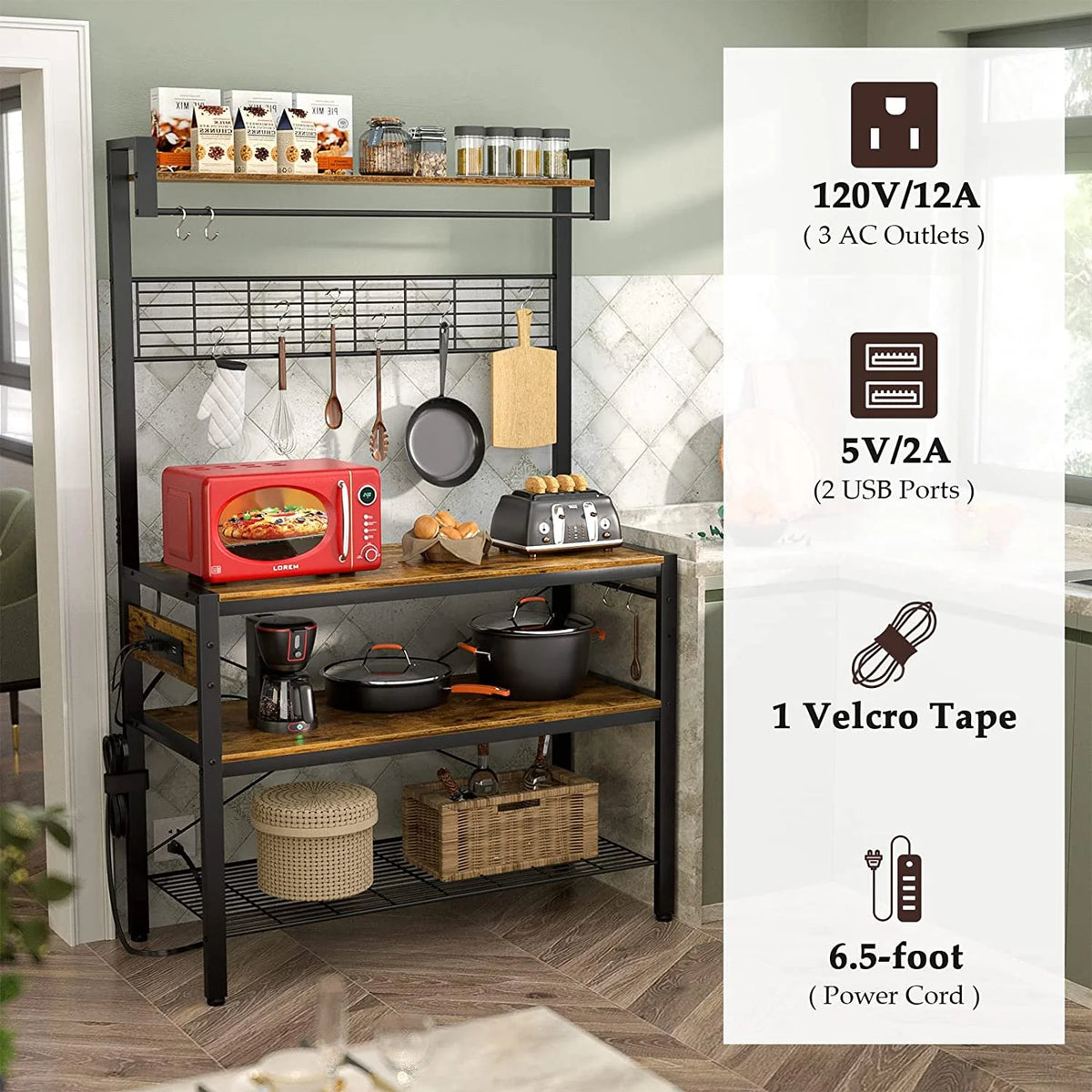 Rustic Brown 4-Tier Microwave Oven Stand with Hutch L73382