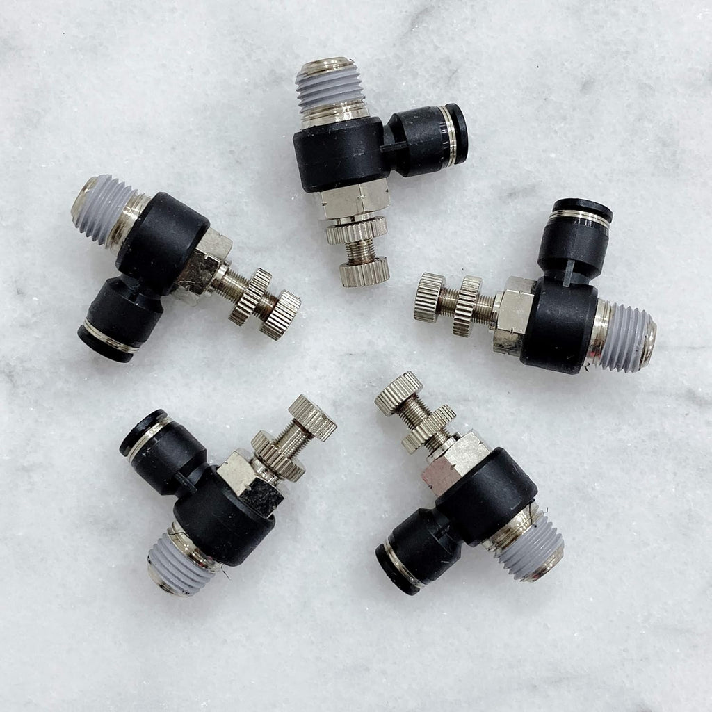 Pneumatic Speed Controller Elbow 1/2 Tube OD x 1/2 NPT Thread Air Push to Connect Fittings (Pack of 5) Q43006