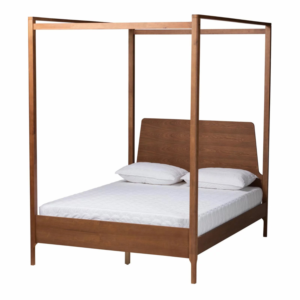 Ash Walnut Finished Wood Queen Size Canopy Bed V6567