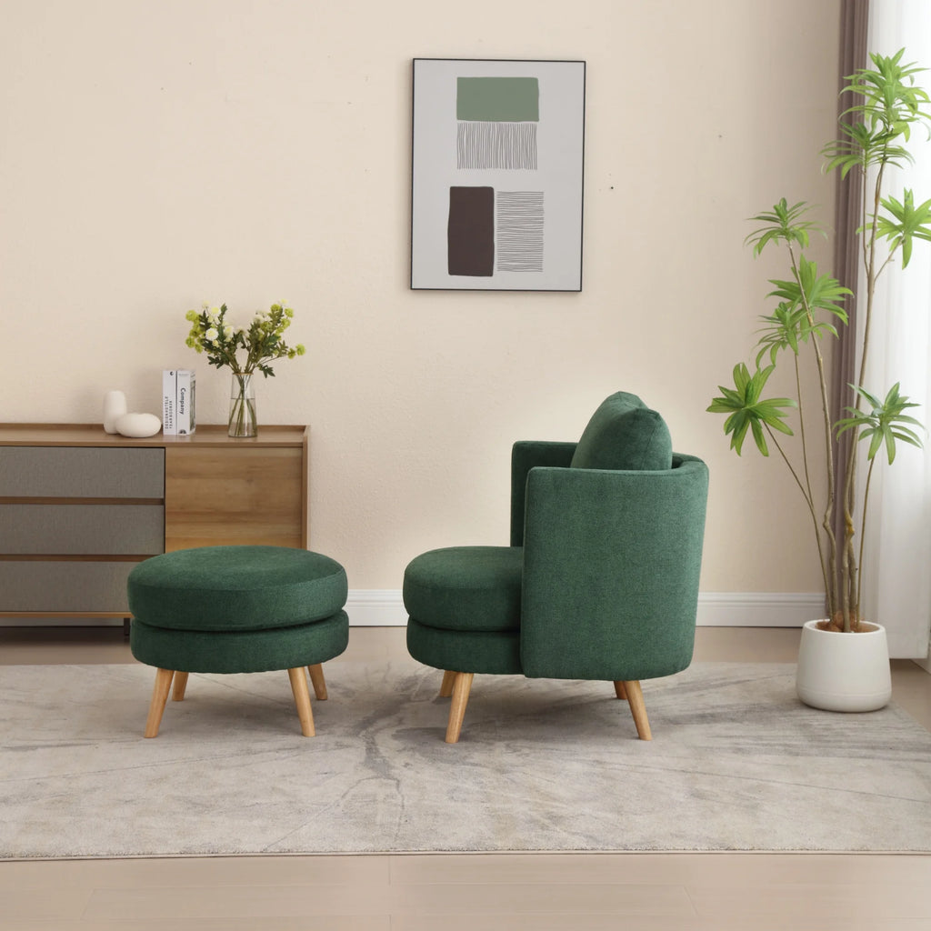 Green Polyester Blend Accent Chair with Ottoman and Throw Pillow I5633