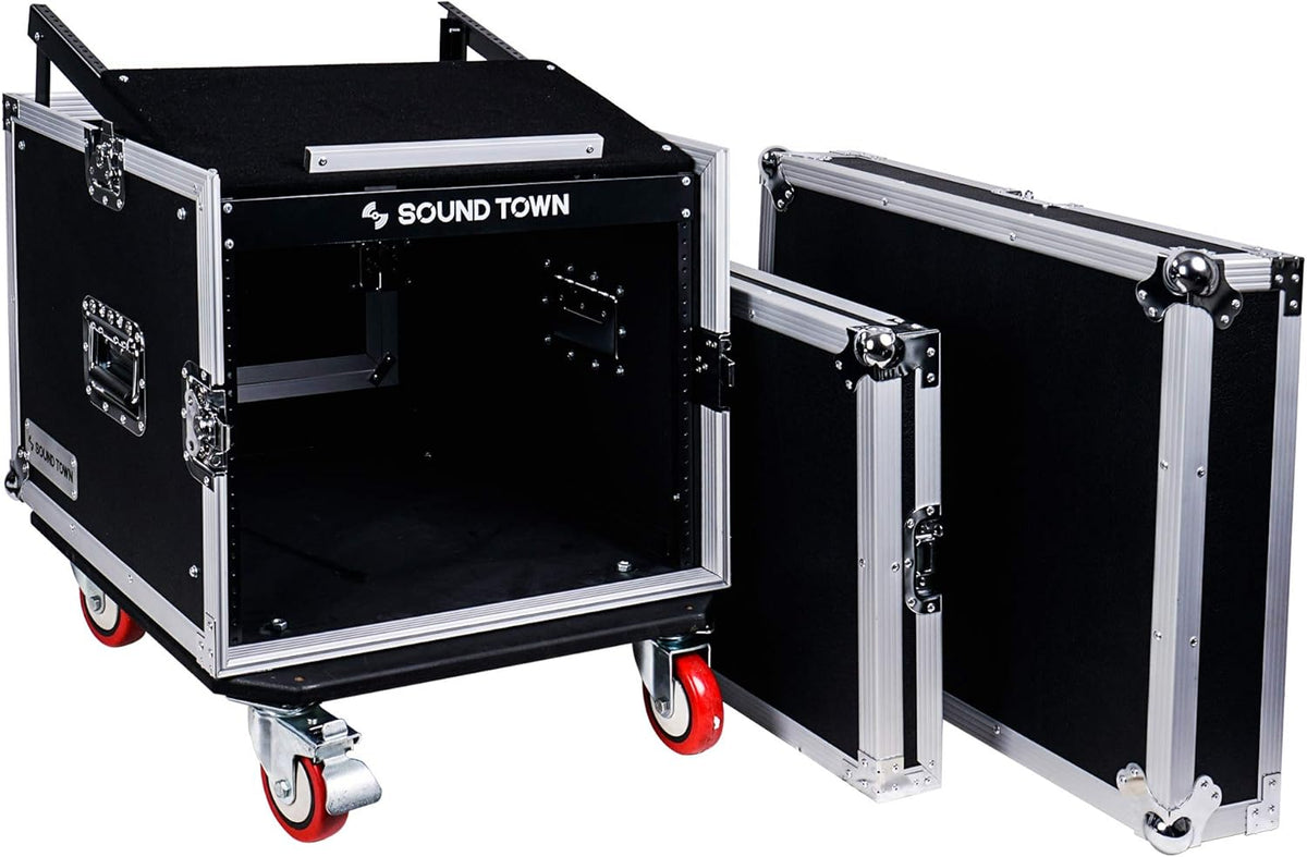 8U PA DJ Pro Audio Rack Case with 13U Slant Mixer Top and Casters W14745