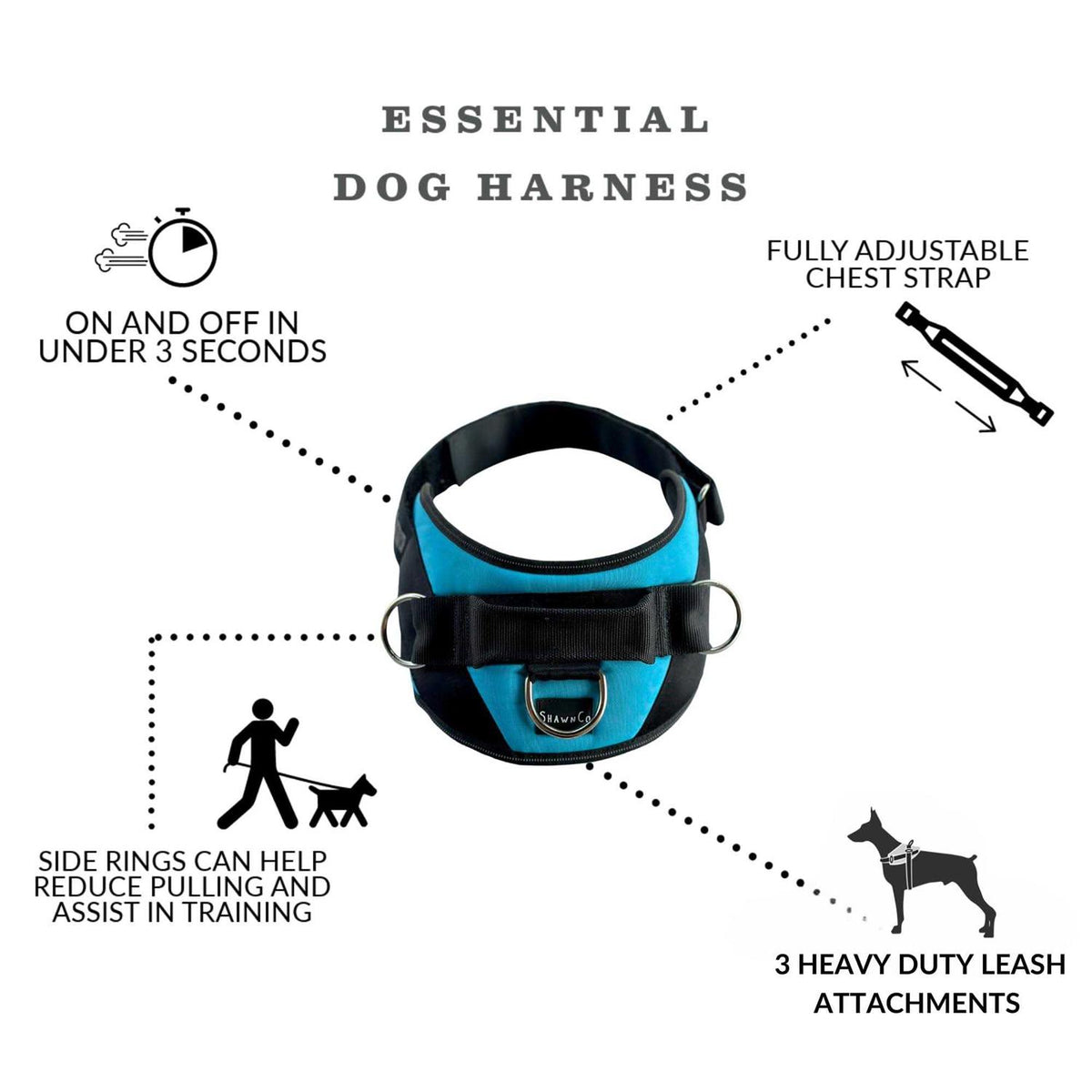 Dog Harness, No-Pull Pet Vest with 3 Leash Clips, Reflective, Adjustable and Padded M2407