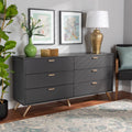 Dark Grey Gold Wood 6-Drawer Dresser V1097