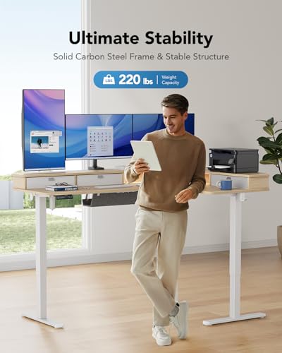 65″ L-Shaped Electric Height Adjustable Standing Desk with 3 Drawers N19463