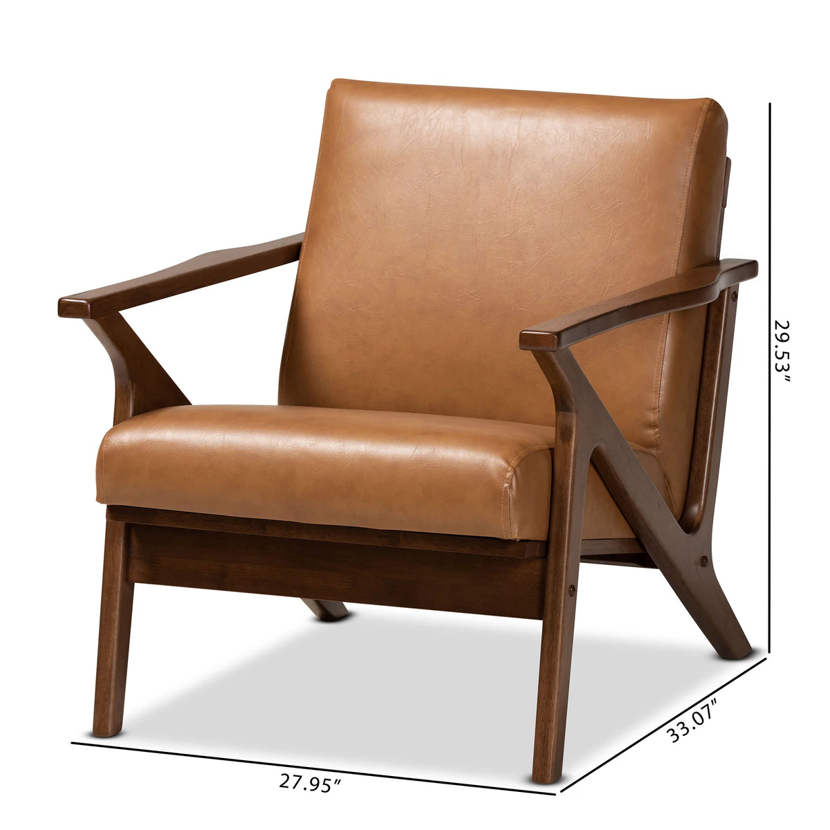Walnut Brown Wood and Tan Faux Leather Lounge Chair W28394