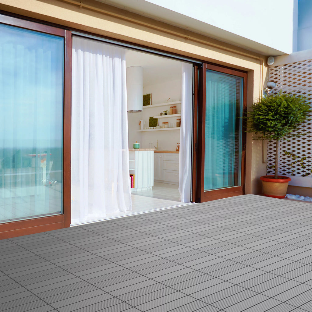 6-Pack Interlocking Weather-Resistant Deck Tiles Dark Gray Square F512