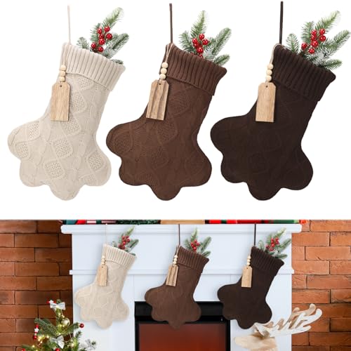 3 Pack 6 inch Knitted Christmas Stockings with Tag G151