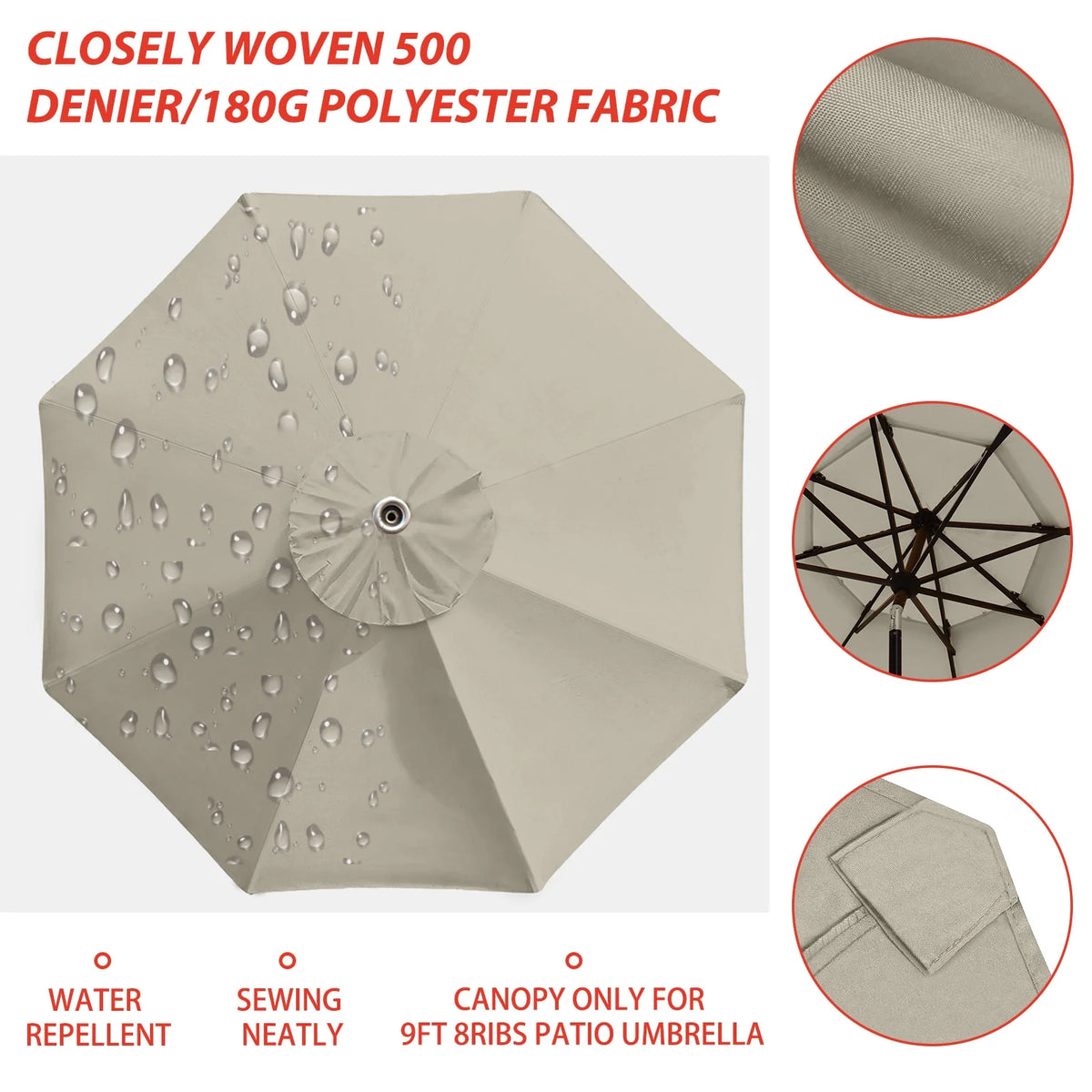 Beige Replacement Canopy for 9FT Patio Umbrella with 8 Ribs K94534