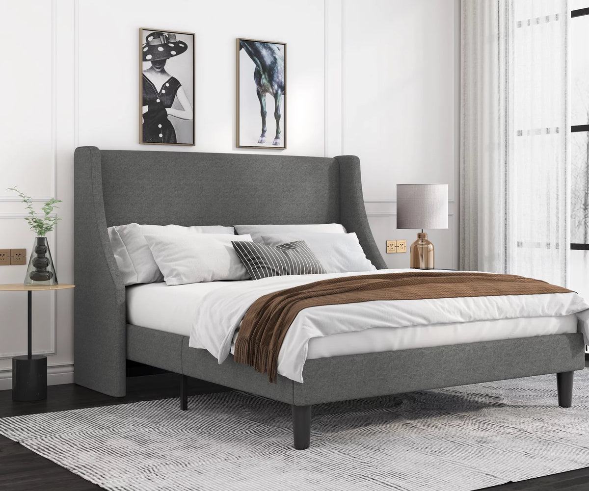 Queen Size Light Grey Upholstered Platform Bed Frame G381