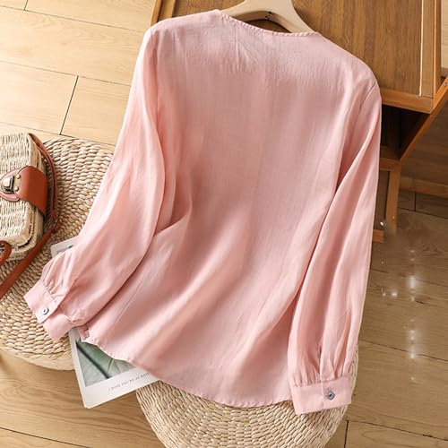 Women's Linen Long Sleeve Solid Color Blouse R9488