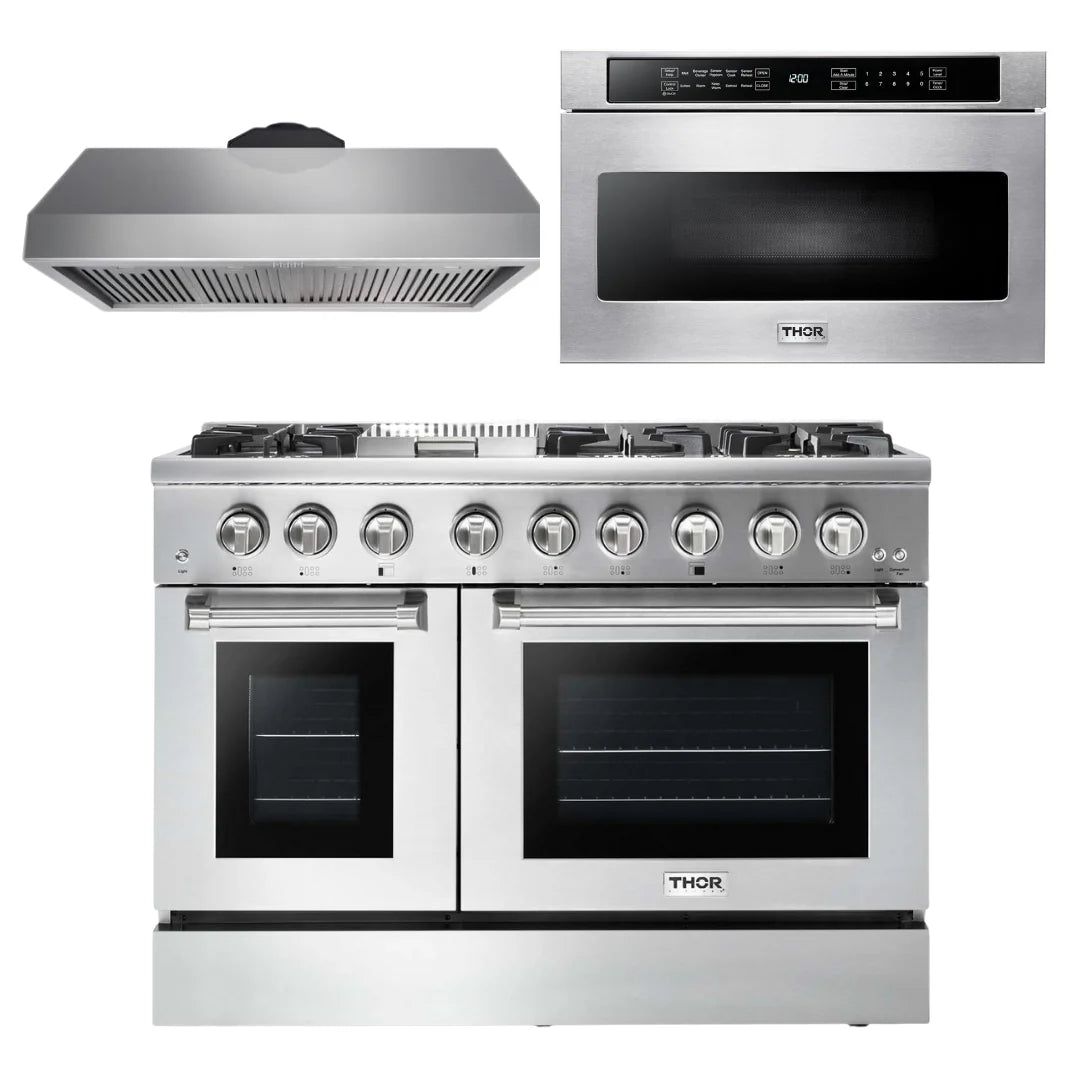 48 Propane Dual Fuel Range, Range Hood, Microwave W401