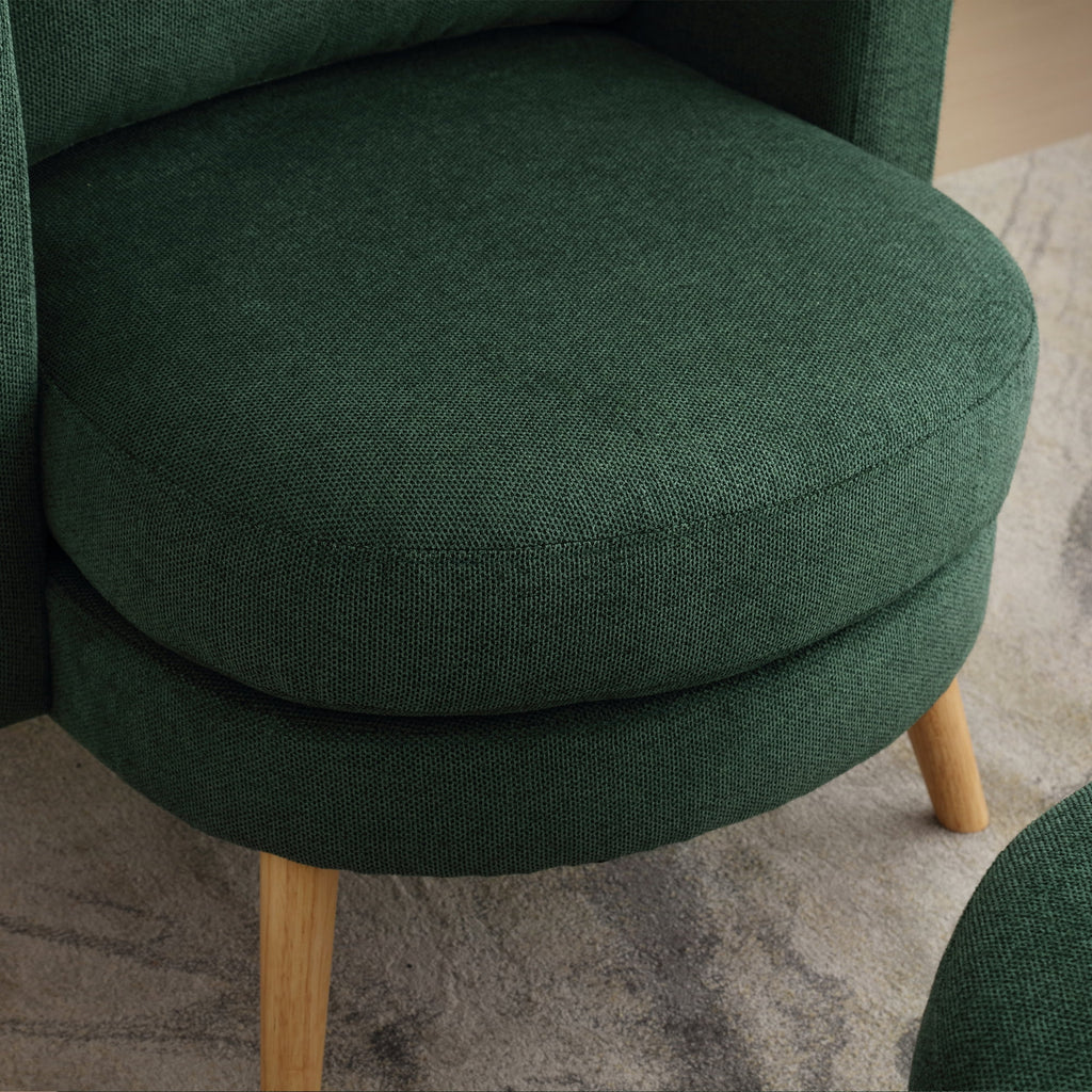 Green Polyester Blend Accent Chair with Ottoman and Throw Pillow I5633