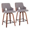 Mid-Century Modern Counter Stool In Walnut And Light Grey Fabric - Set Of 2 H946327