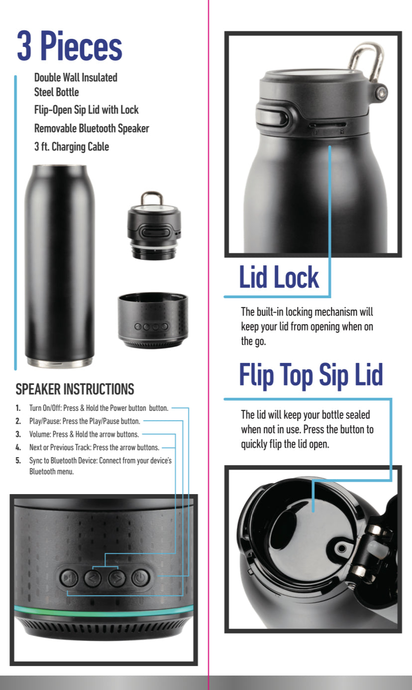 Vacuum Insulated Water Bottle with Bluetooth Speaker and Remote G796249
