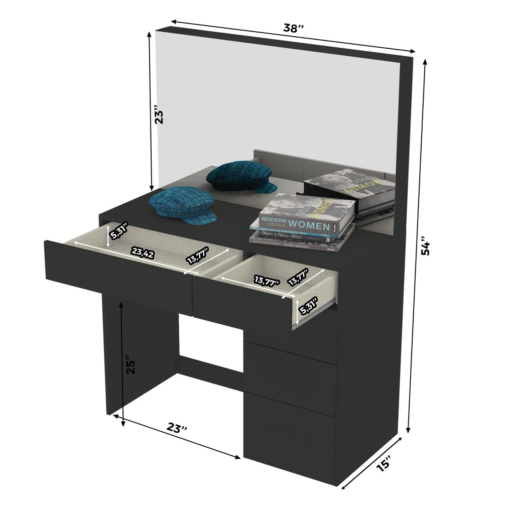 Black Makeup Vanity Table with 5 Drawers I28364