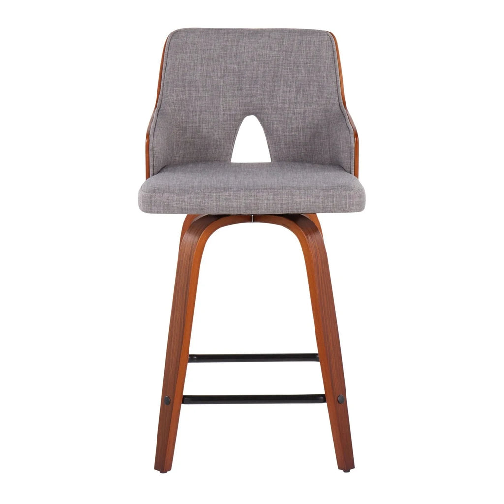 Mid-Century Modern Counter Stool In Walnut And Light Grey Fabric - Set Of 2 H946327