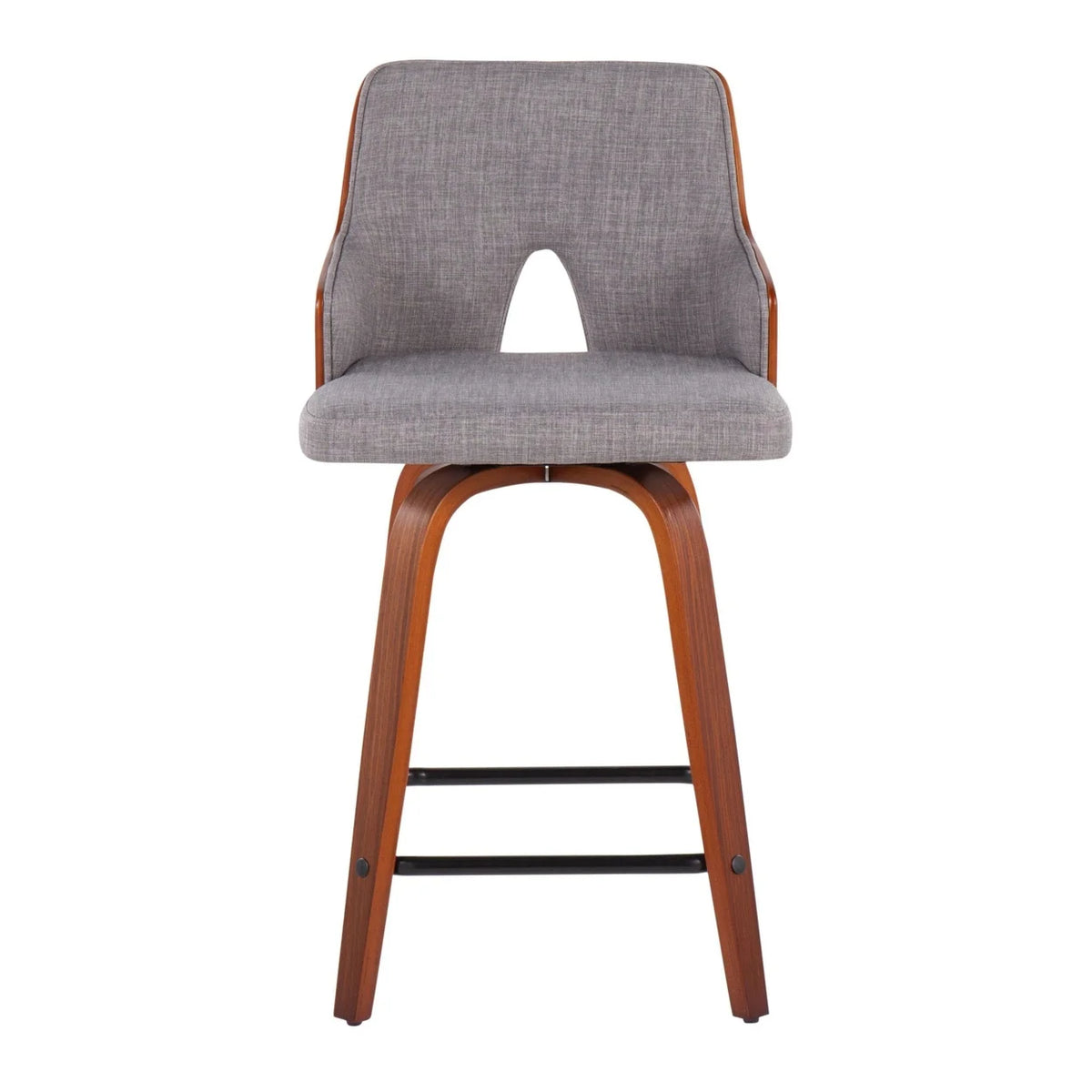 Mid-Century Modern Counter Stool In Walnut And Light Grey Fabric - Set Of 2 H946327
