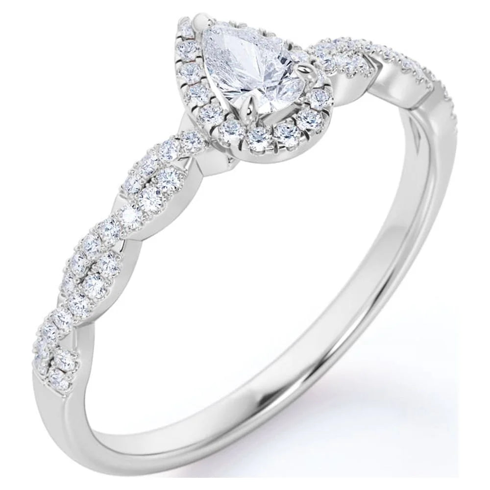 10K White Gold Pear Cut Diamond Engagement Ring B72354