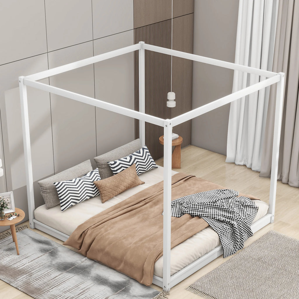 White Pine Wood Queen Size Canopy Platform Bed A325920
