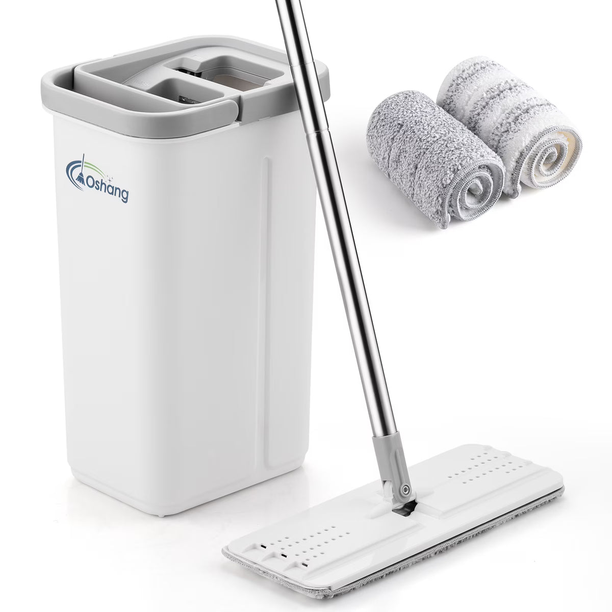 Flat Floor Mop and Bucket Set with 2 Washable Microfiber Pads A250