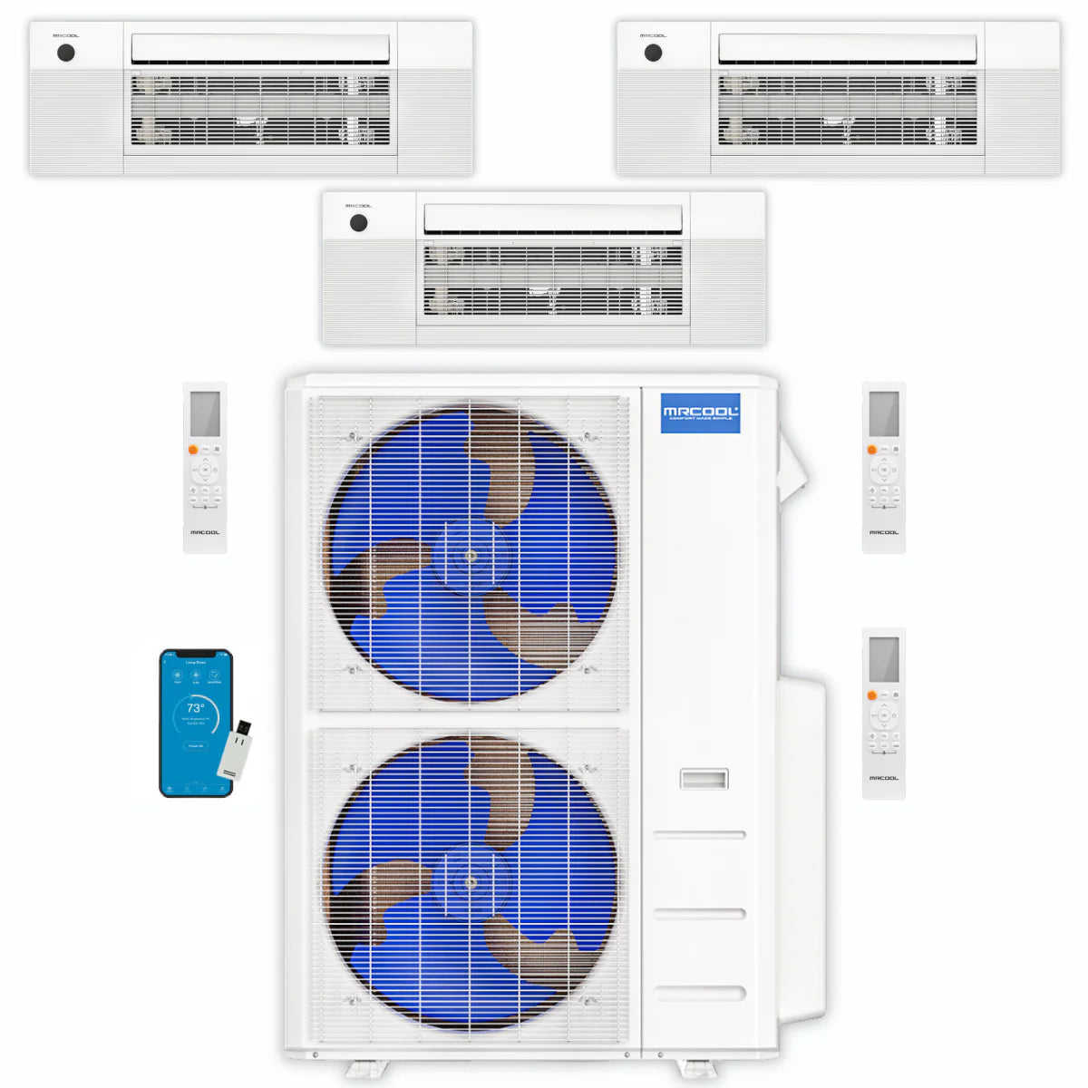 54,000 BTU 3 Zone Ceiling Cassette Ductless Air Conditioner and Heat Pump O1918