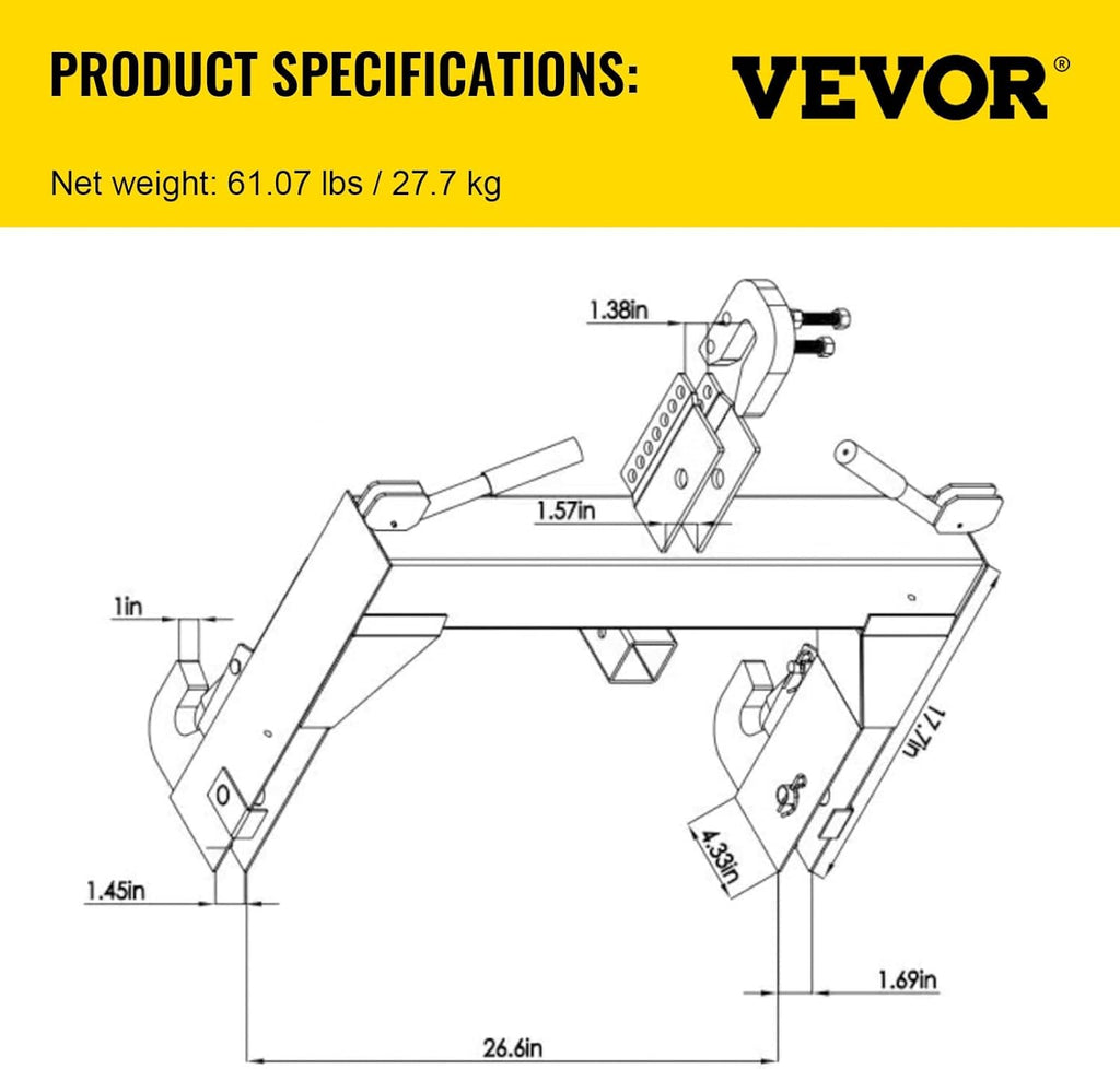 Black 3-Point Quick Hitch with 3000 LBS Lifting Capacity F453735