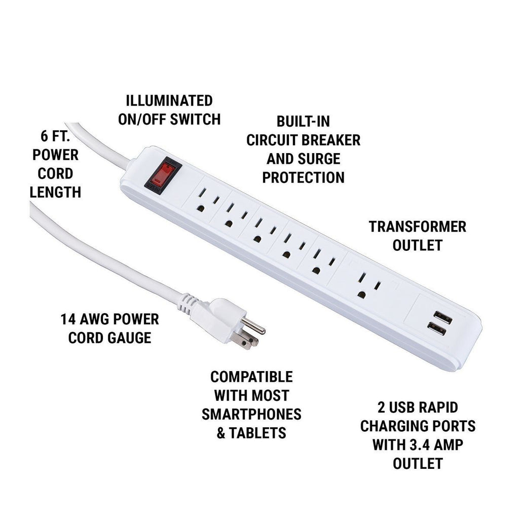 6-Outlet 2 USB Power Strip A386