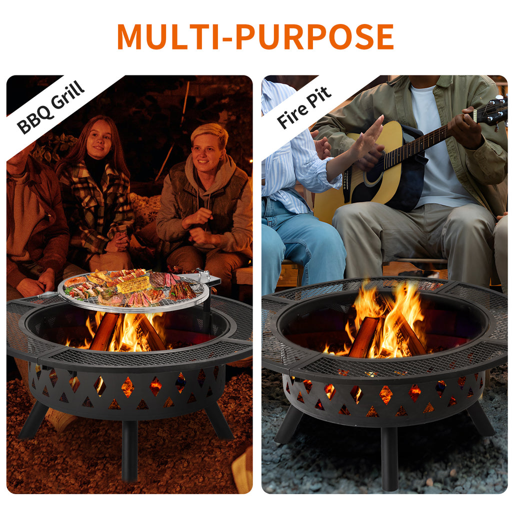 Black Wood Burning Fire Pit with Grill T209092