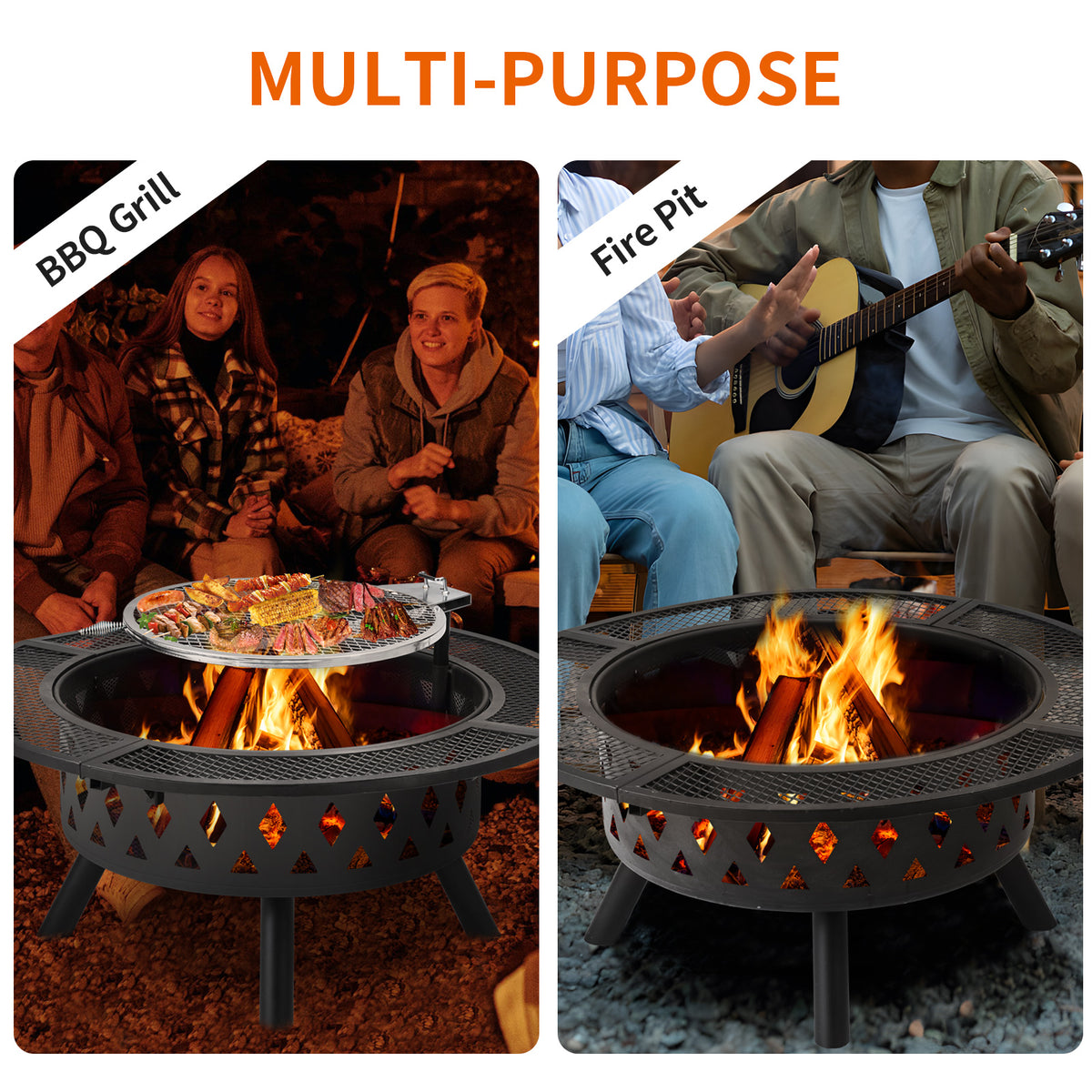 Black Wood Burning Fire Pit with Grill T209092