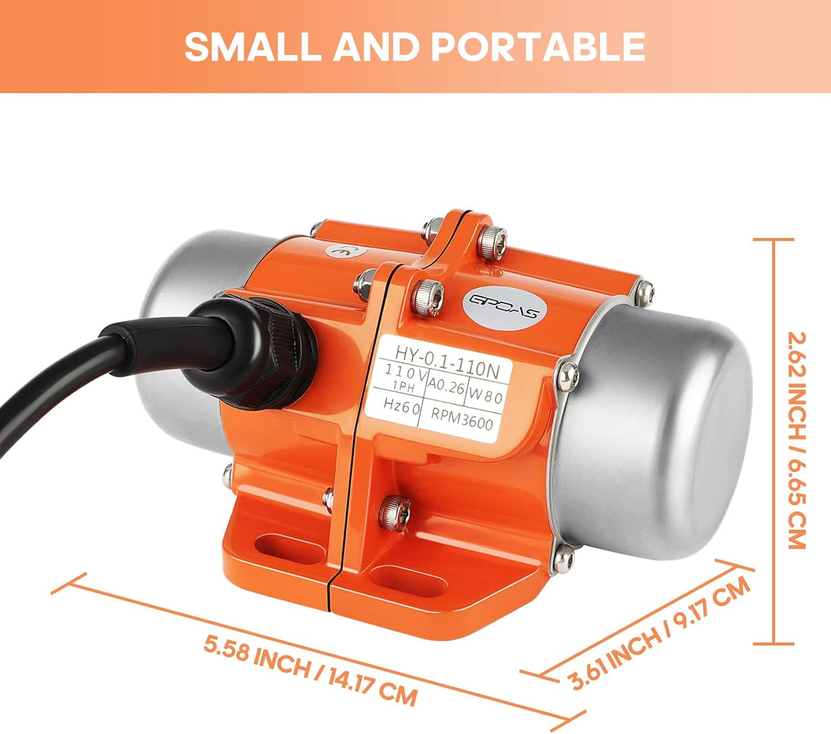 80W Concrete Vibrator Vibration Motor Single Phase AC 110V 3600RPM Aluminum Alloy Case Electric Vibrating Vibrators for Shaker Table Z128875